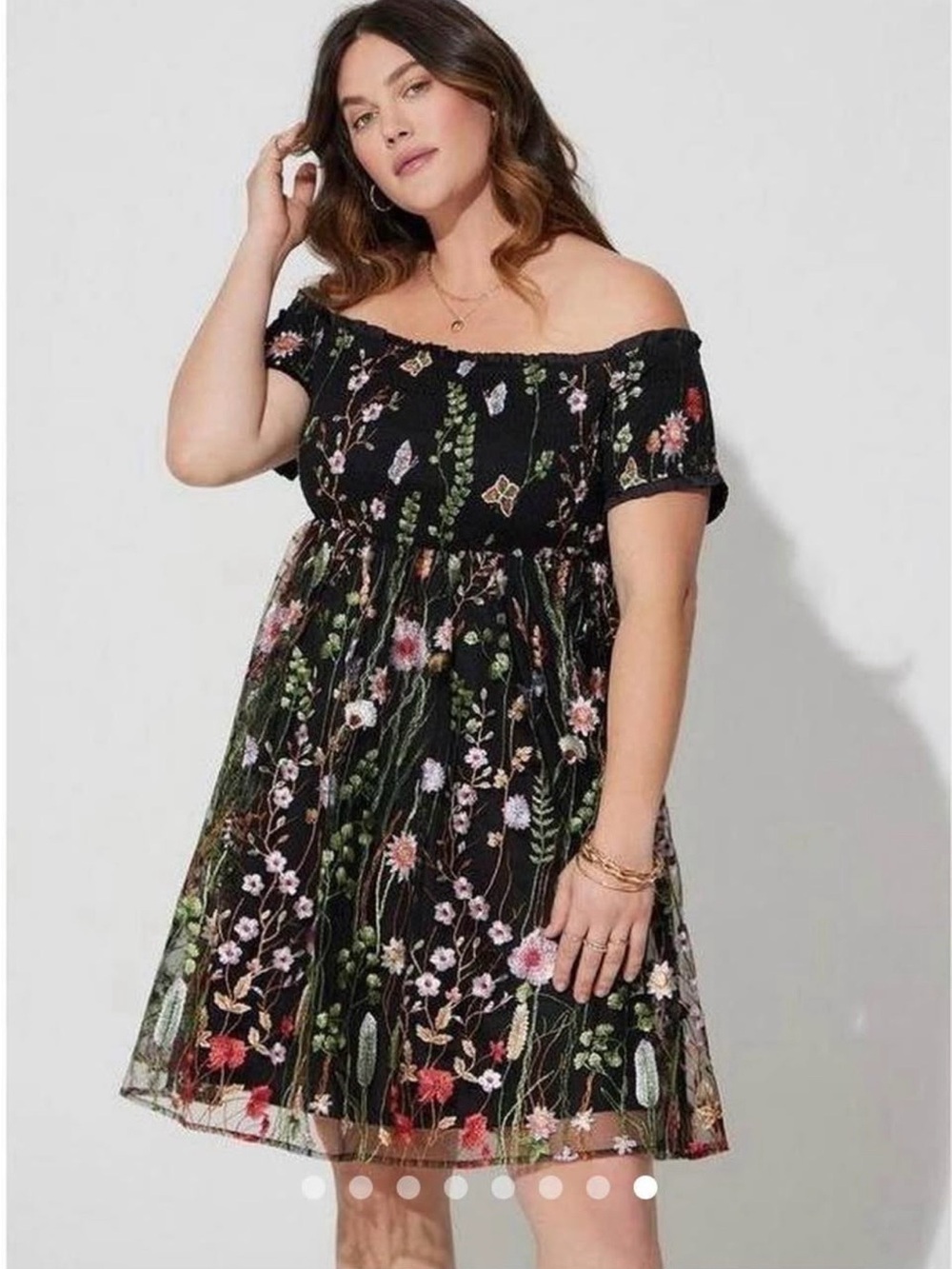 Torrid NWT Special Occasion Black Floral Embroidered Tea Dress - Picture 2 of 7